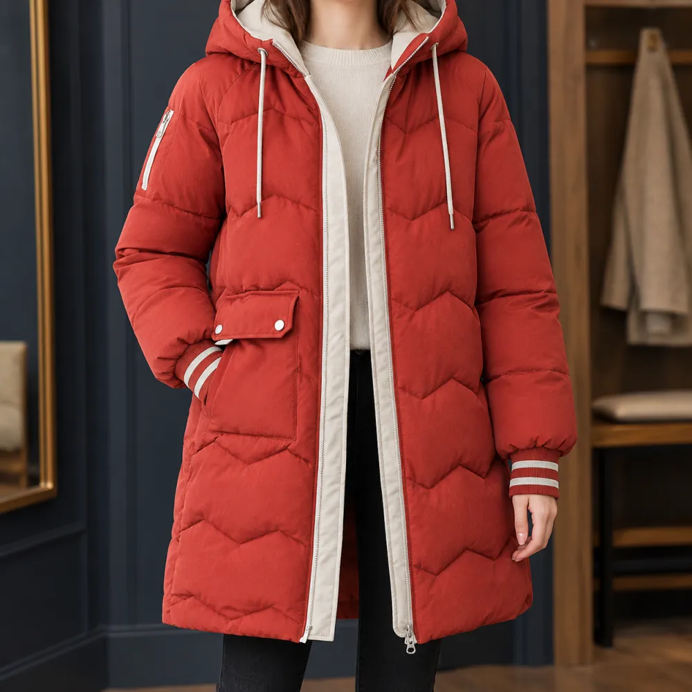 Chevron Hooded Quilted Jacket