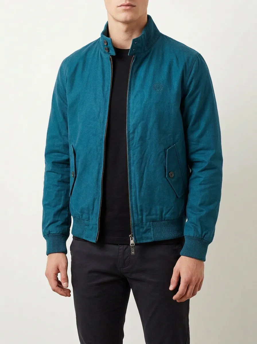 Men's Casual Minimalist Logo Embroidered Zip-Up Bomber Jacket