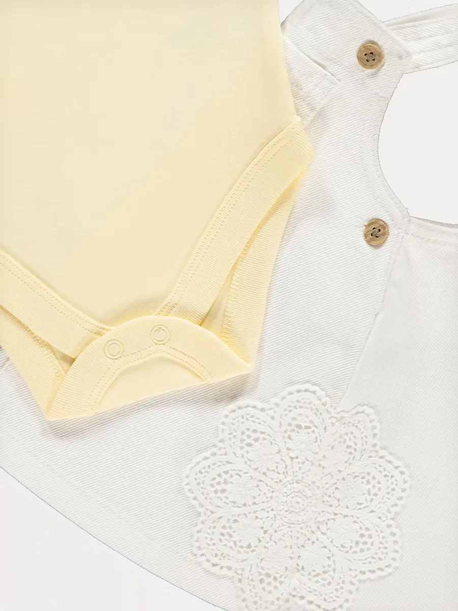 White Flower Pinafore Dress and Frill Bodysuit Outfit