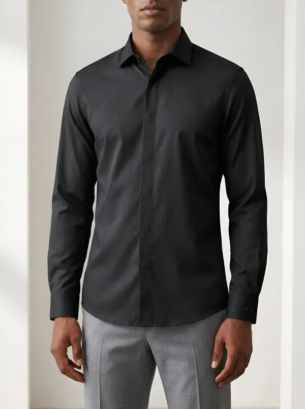 Men's Non-Iron Cotton Mountain Logo Embroidered Dress Shirt