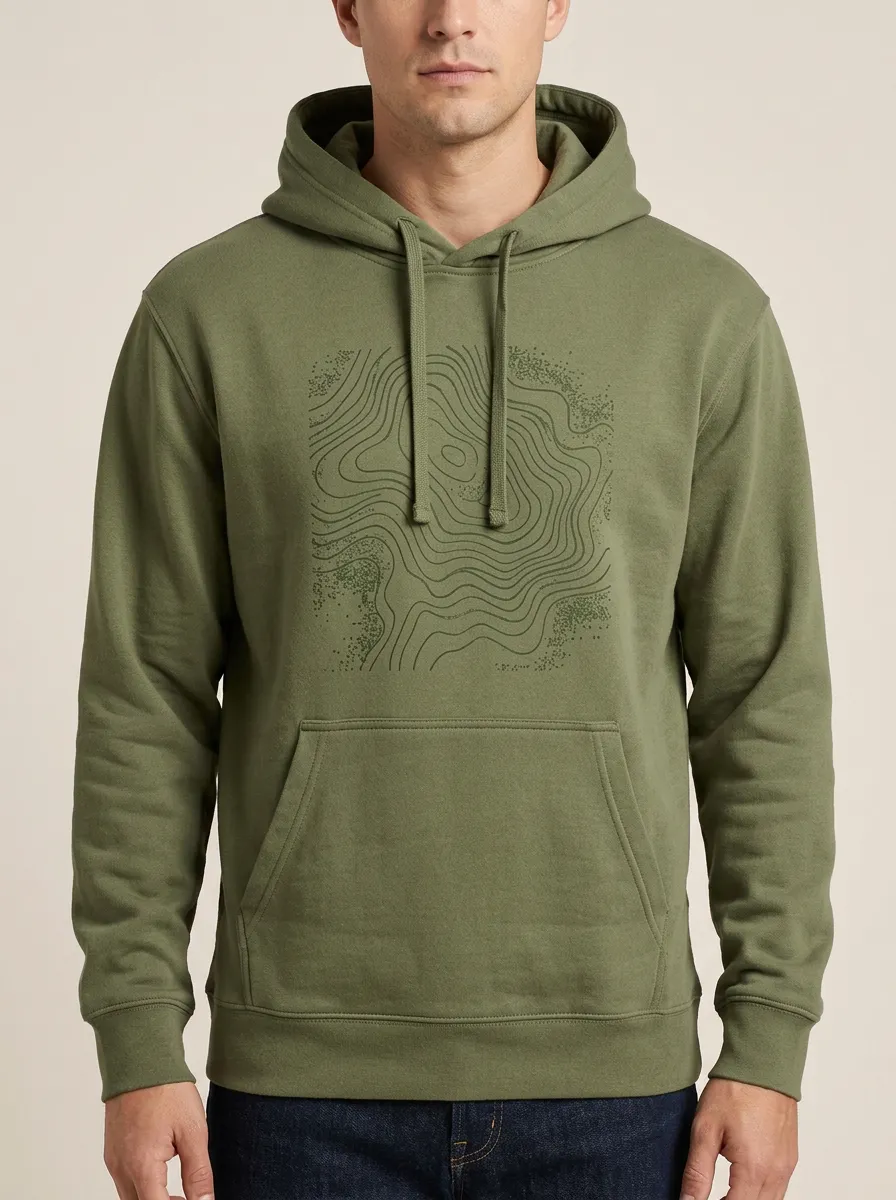 Men's Modern Outdoor Hiking Topographic Map Print Hoodie