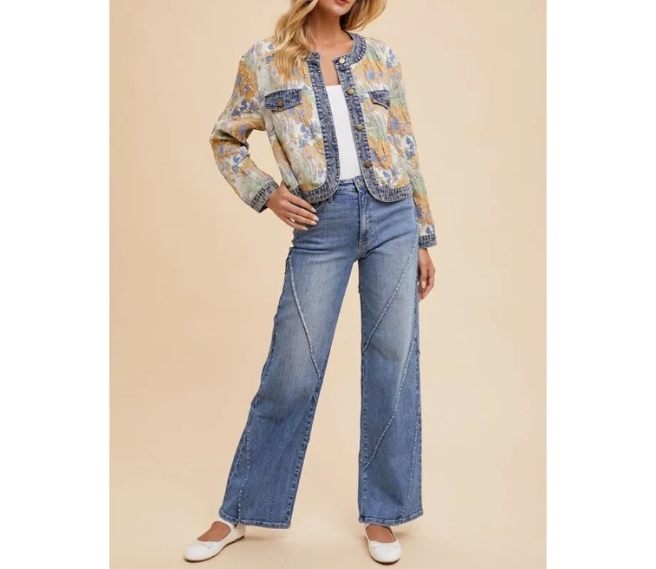 Decorative Seams Wide Leg Jeans