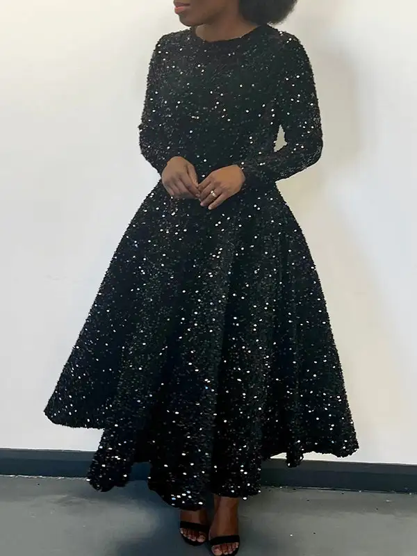 Sequined Neck Maxi Dress