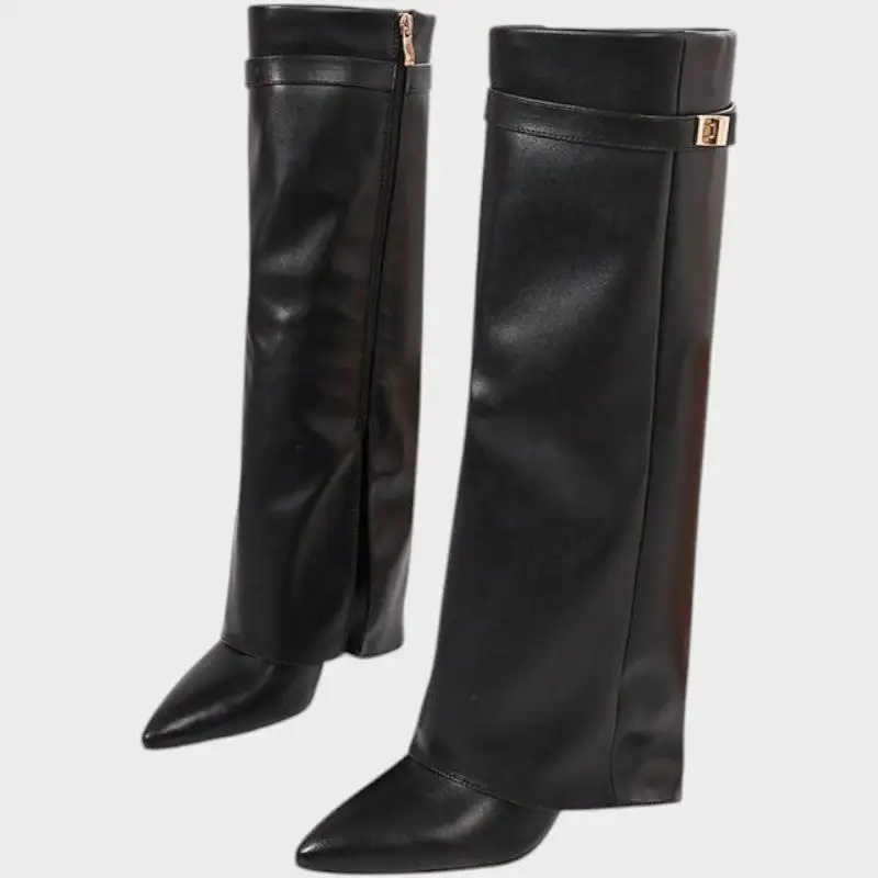 Leather Chunky Sole Tall Boots