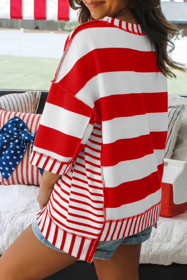 Striped Sequin Bow Sleeve Blouse