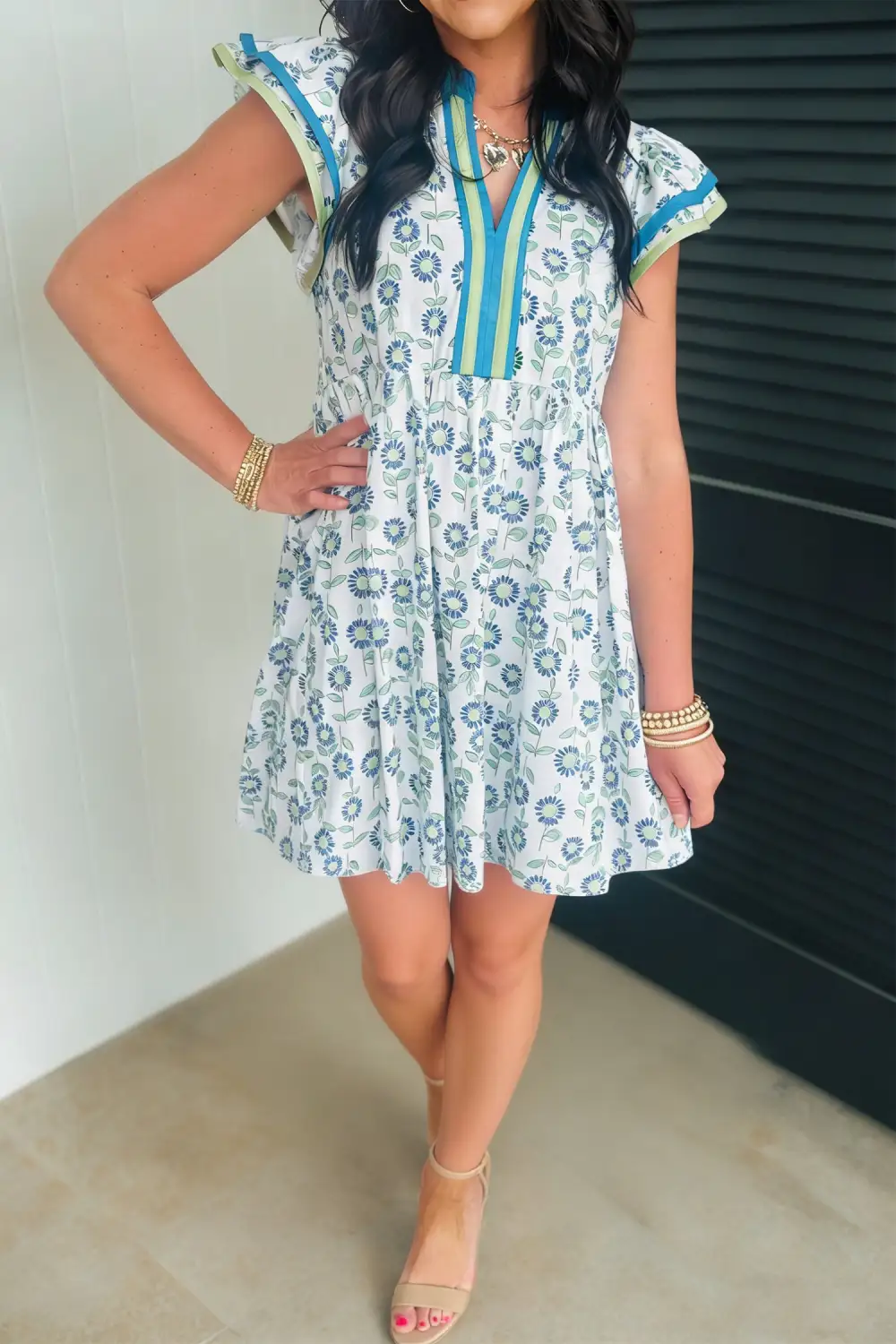 Floral Printed Flutter Sleeve Mini Dress