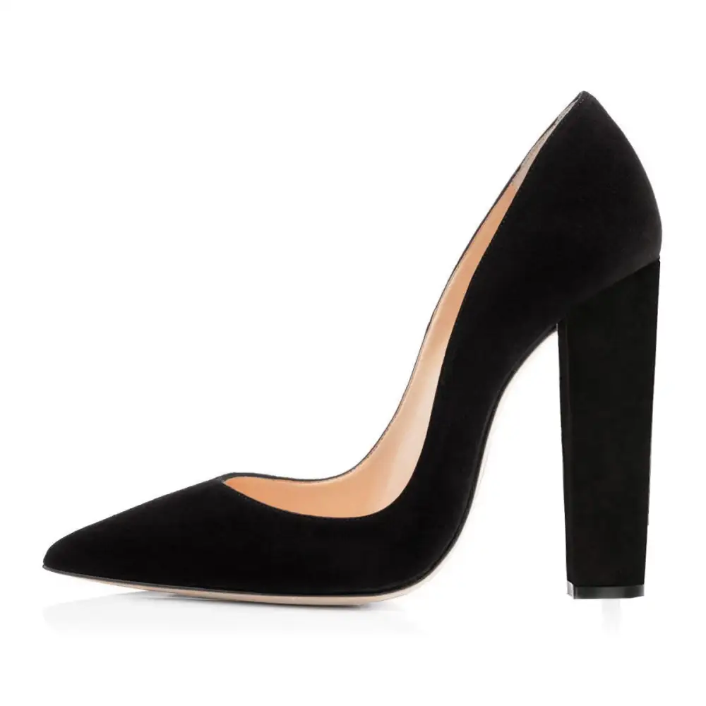 Sleek Pointed Toe Chunky Heel Pumps