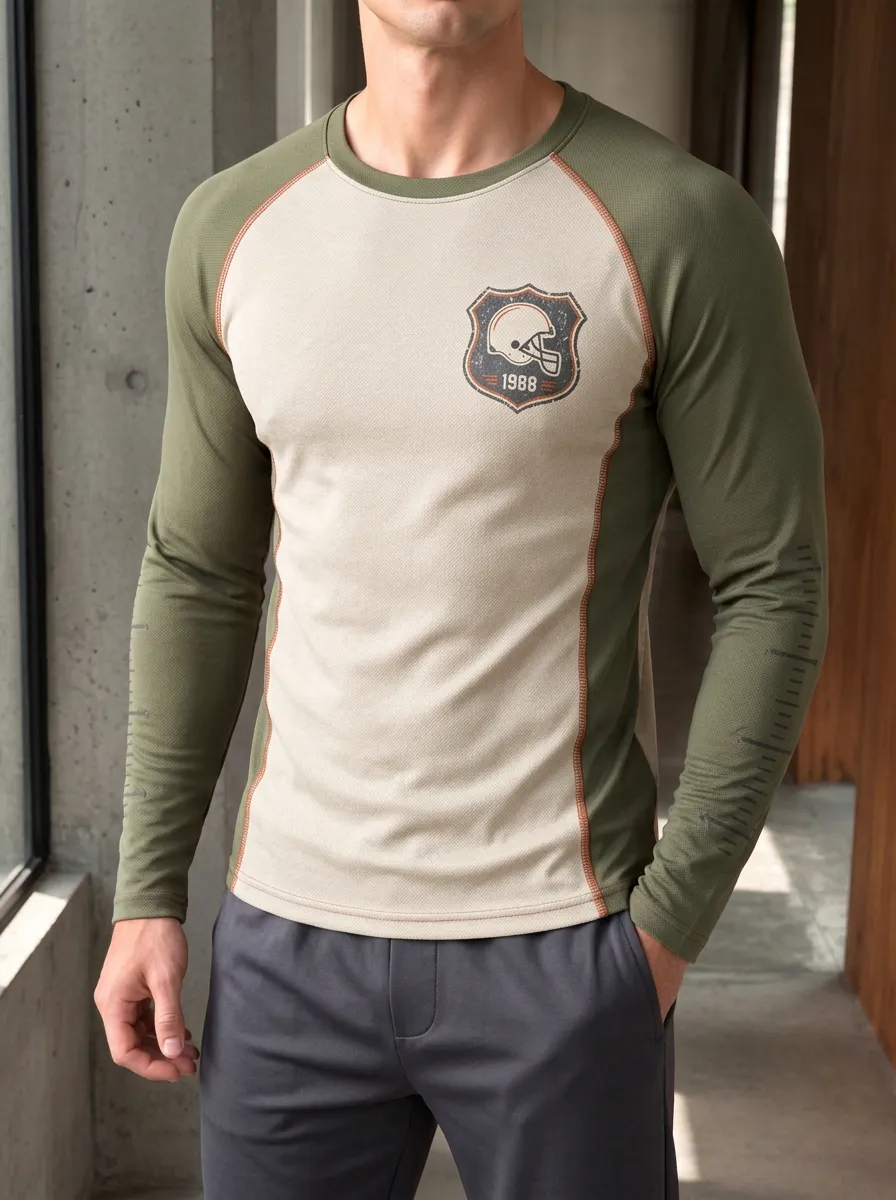 Men's Football Lover 1988 Helmet Shield Printed Long Sleeve Shirt