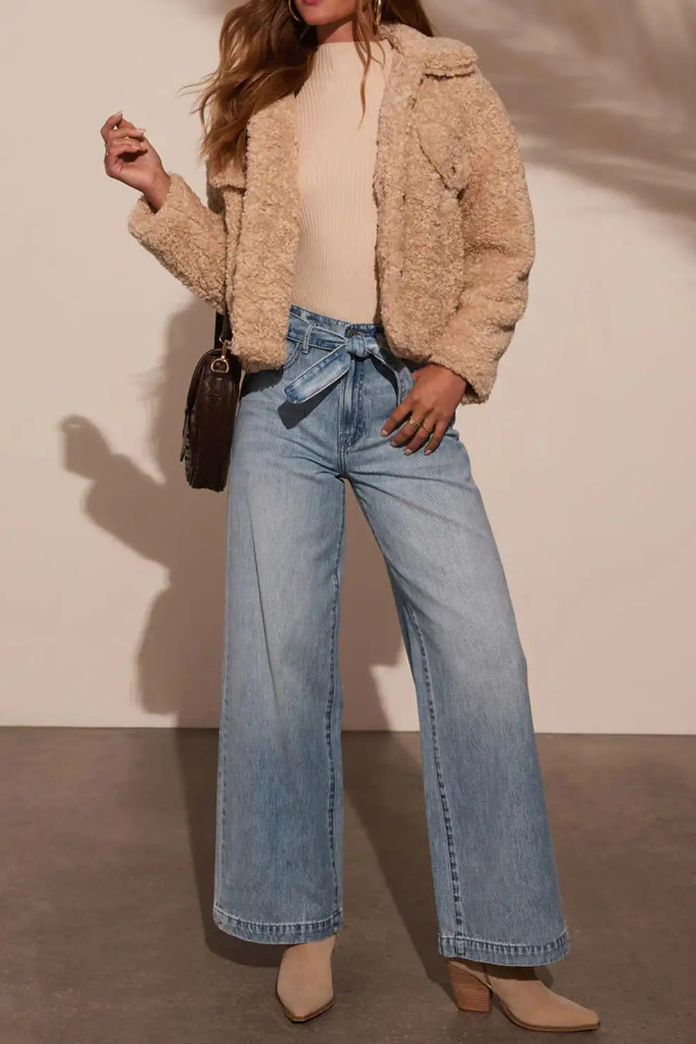 Tied Wide Leg Pocket Denim Jeans