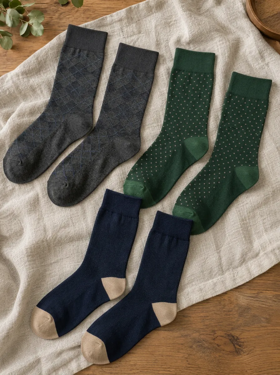 Men's Classic Patterned Argyle Polka Dot Herringbone Printed Socks Set