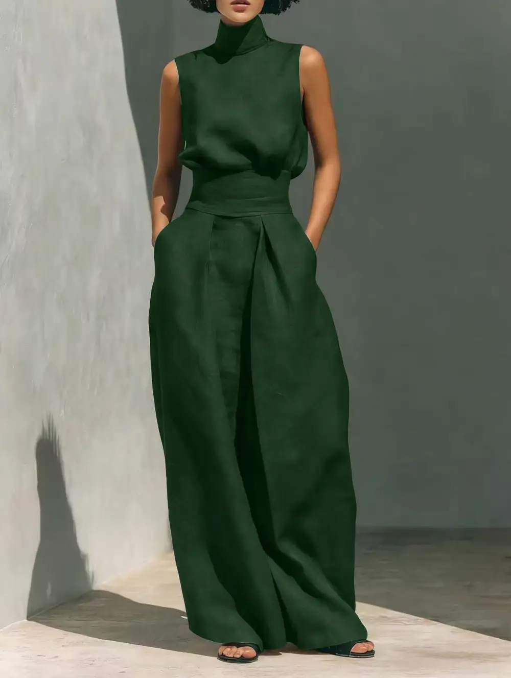 Classic Wide-Leg Sleeveless Linen Women's Matching Set