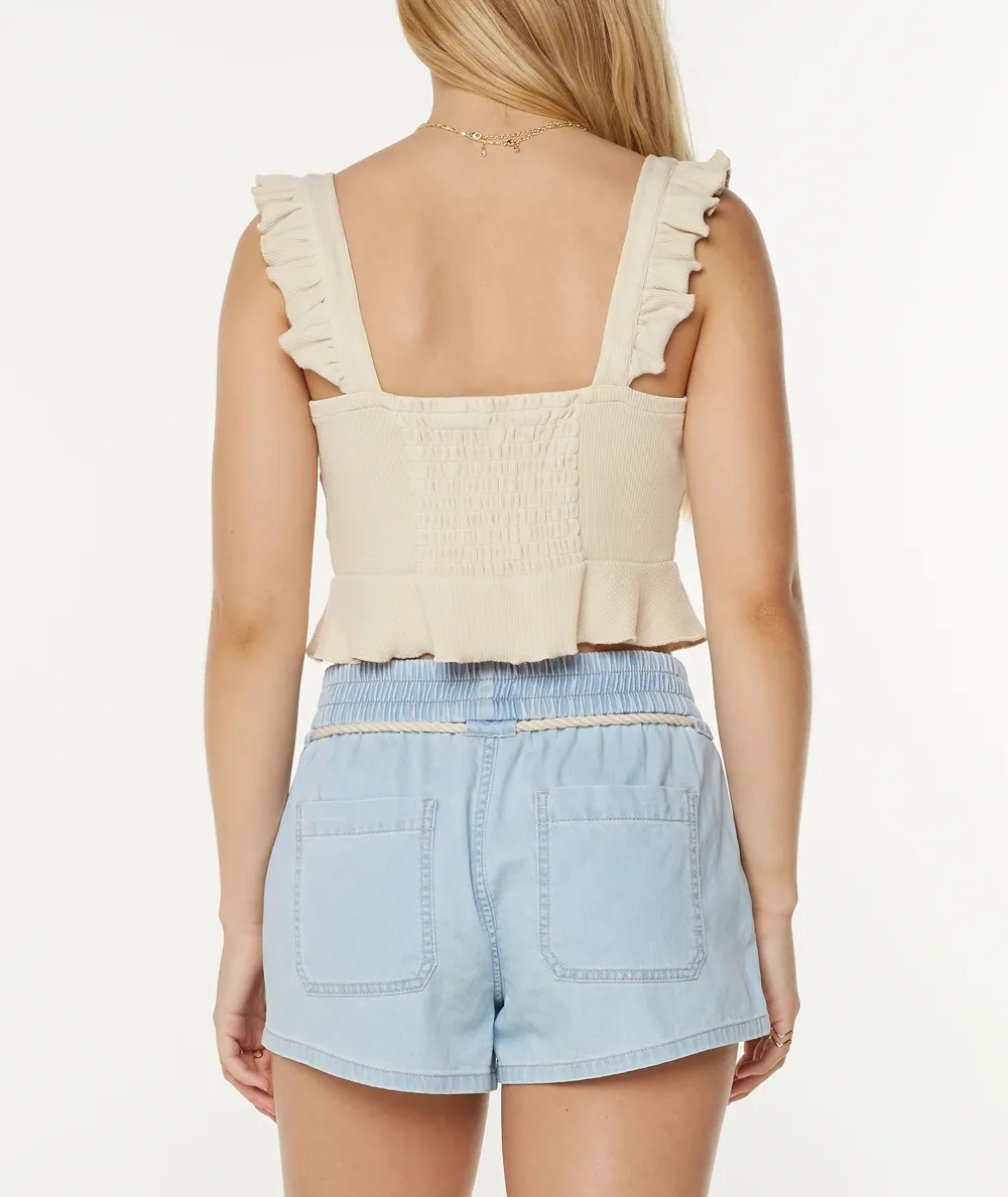 Solid-Color Ruffled Casual Tank Top