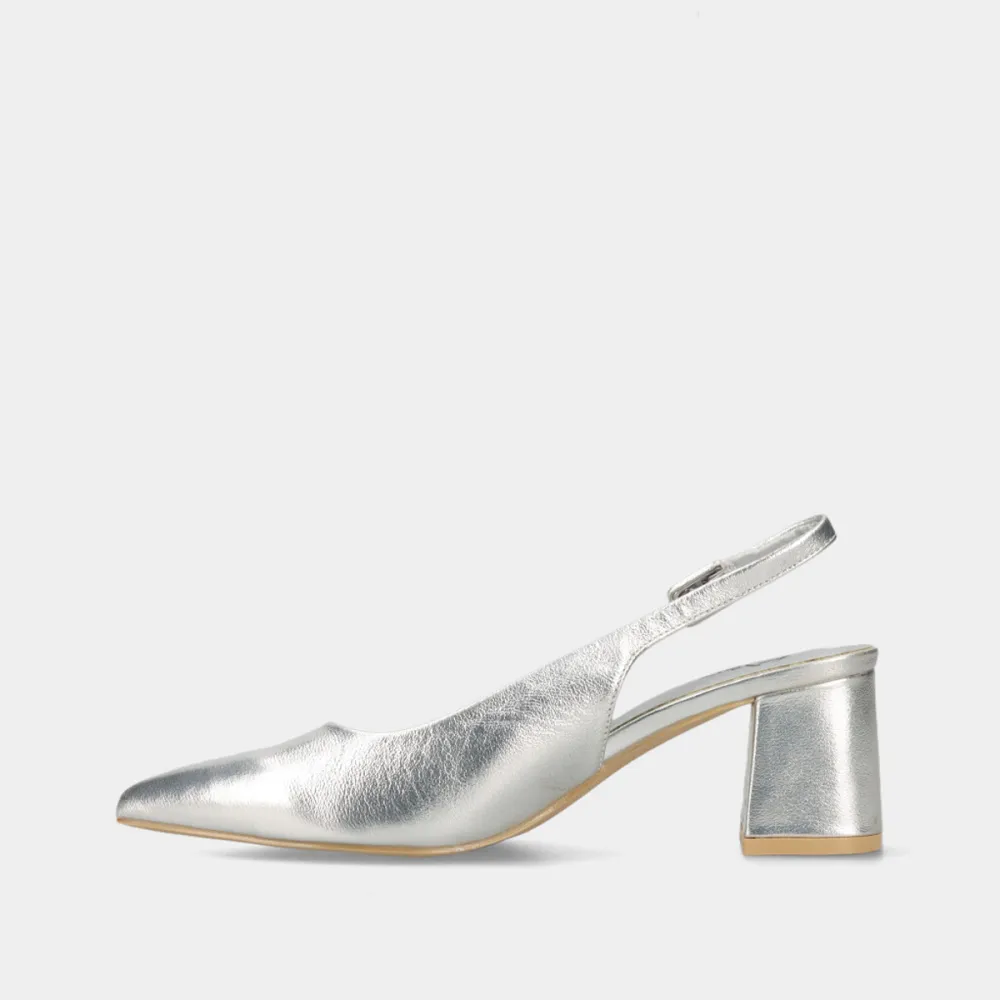 Refined Leather Effect Pointed Toe Buckle Strap Heeled Mules