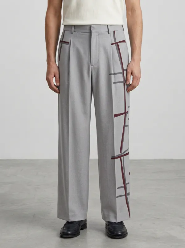 Men's Geometric Plaid Pattern Printed Wide Leg Trousers Modern Pattern