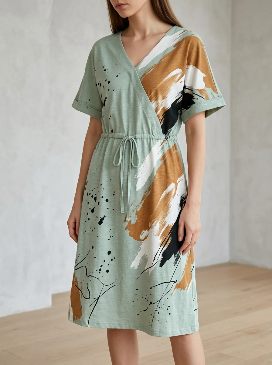 Women's Abstract Brushstroke Paint Splatter Printed Wrap Dress