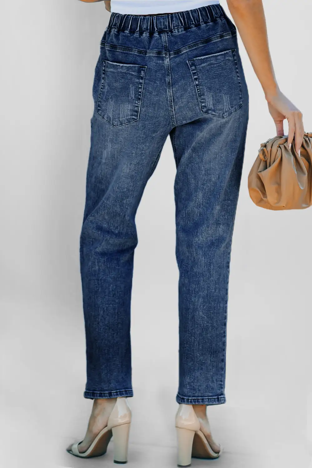 Women's Gather Round Distressed Pocketed Denim Jogger