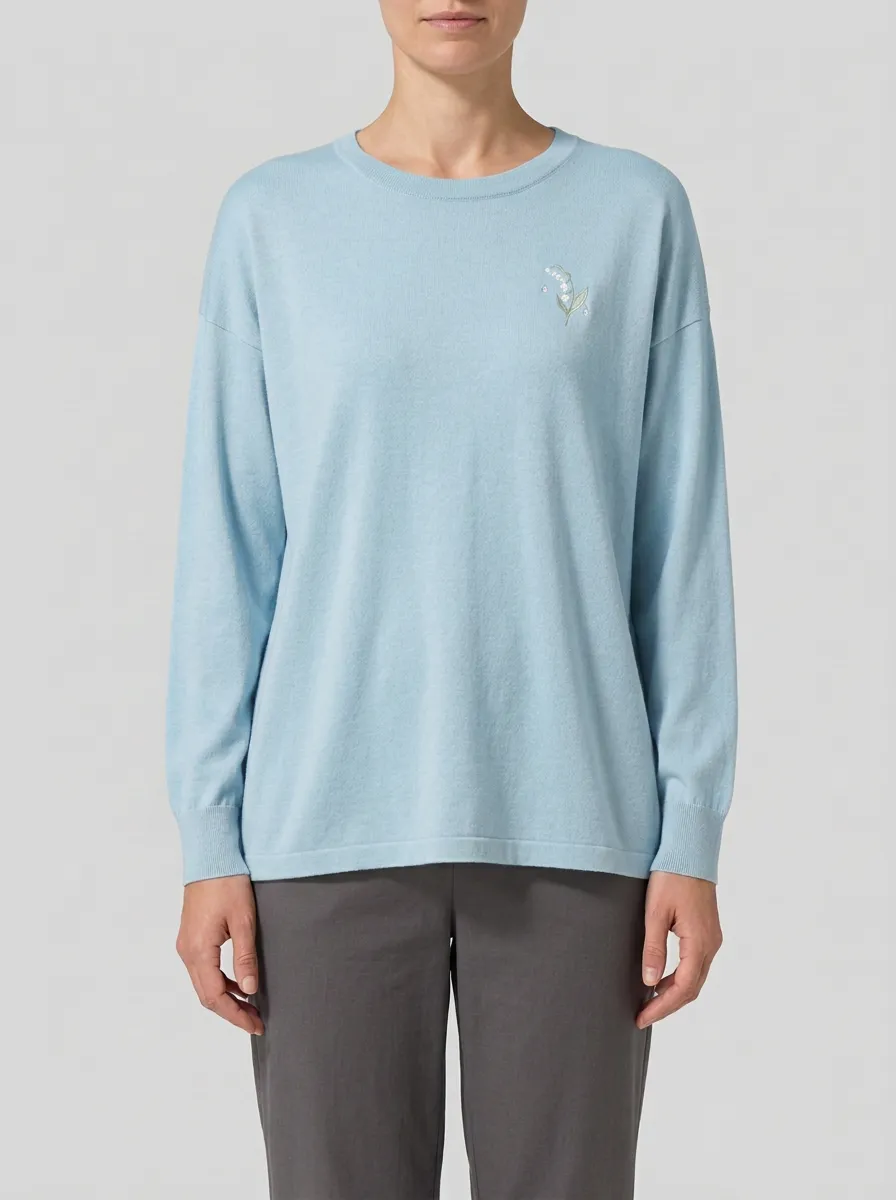 Women's Floral Embroidered Crew-Neck Sweater