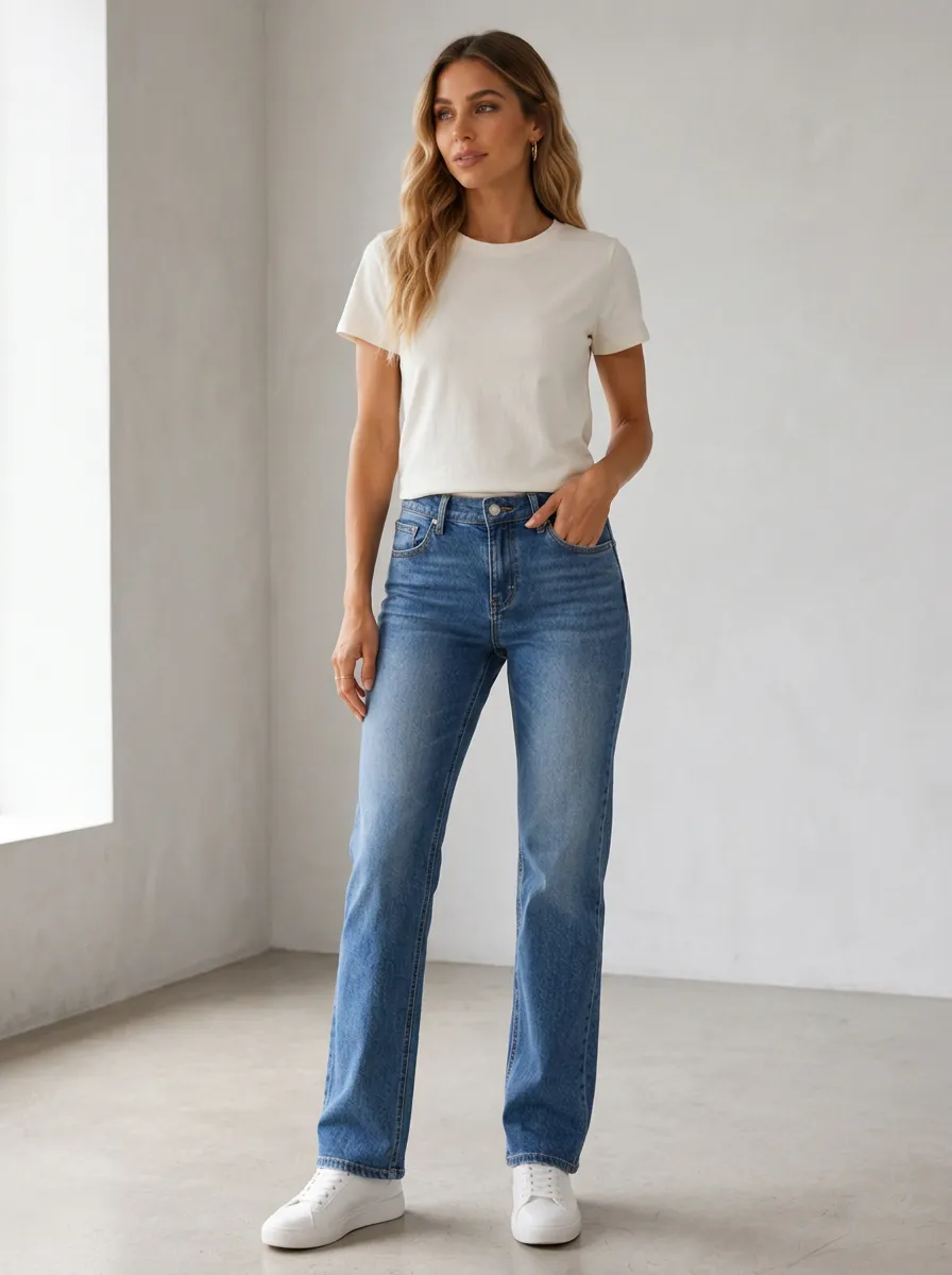 Classic Mid Rise Straight Jeans