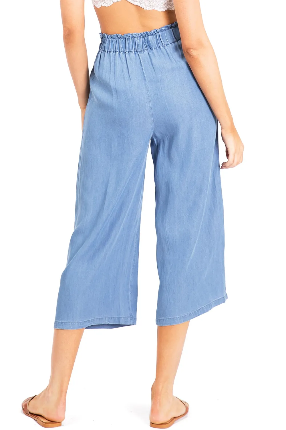 Blush Pink Chambray Tie - Waist Culottes