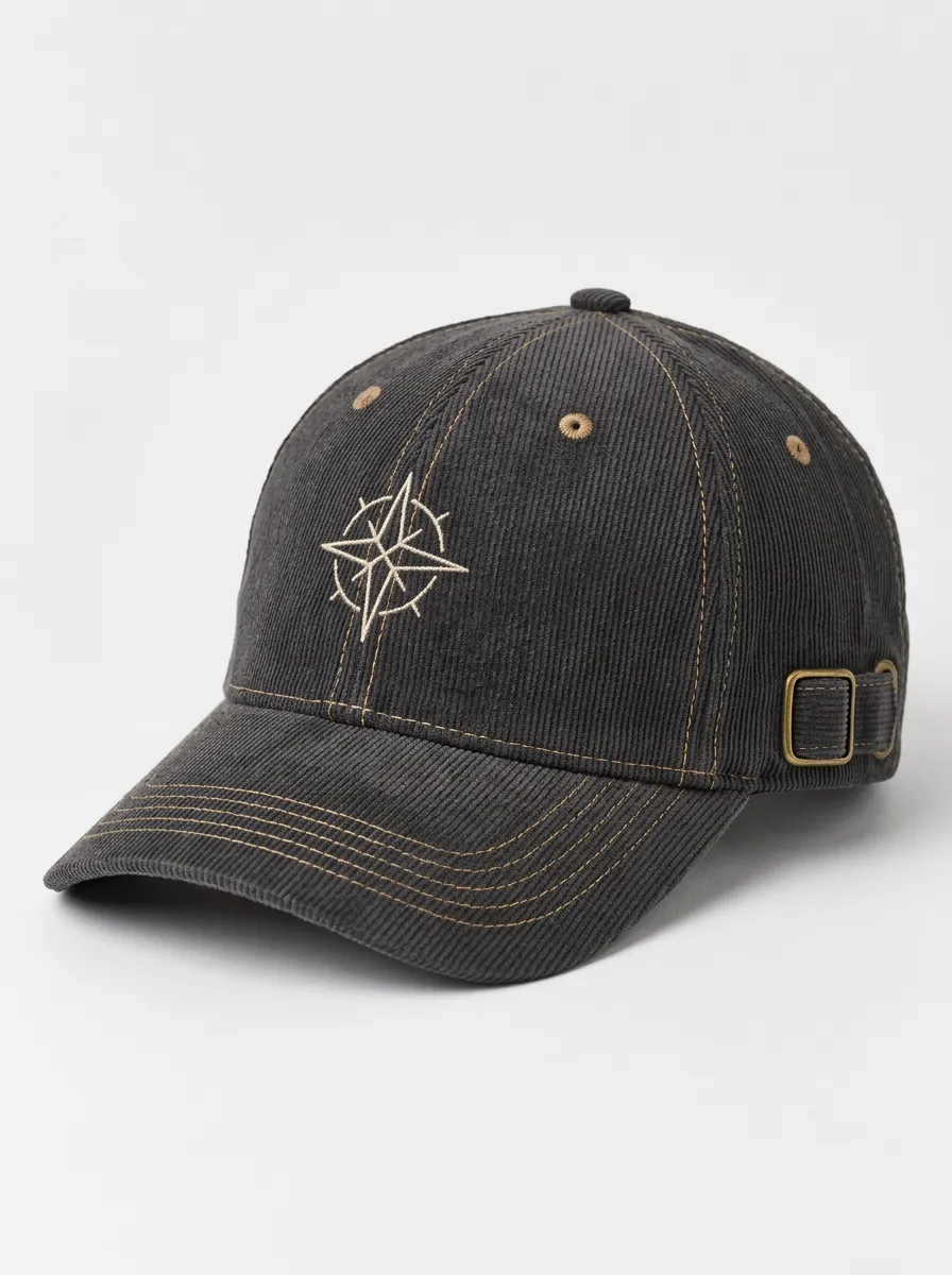 Heritage Inspired Corduroy Cap with Compass Artwork