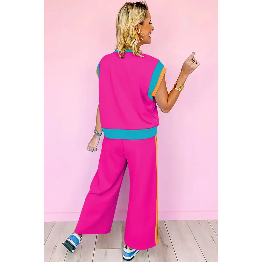 Strawberry Block Detail Casual Two Piece Set
