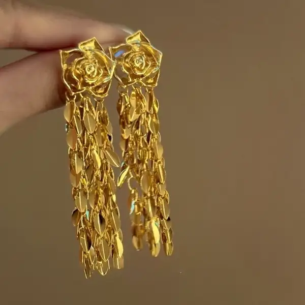 Floral Rose Fringe Drop Earrings