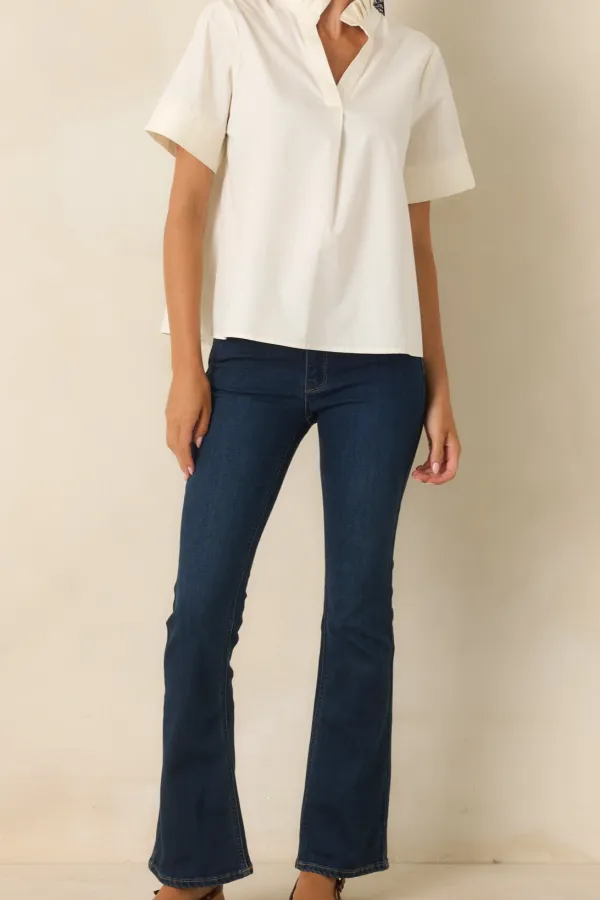 Dark Wash Cotton Slight Flare Jeans