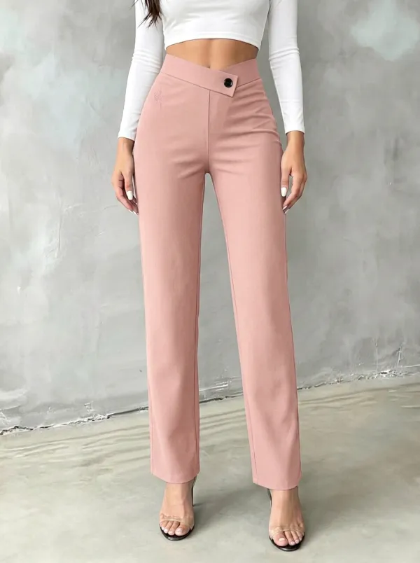 Women's Versatile Weekend Leaf Embroidered Mid Rise Straight Leg Pants