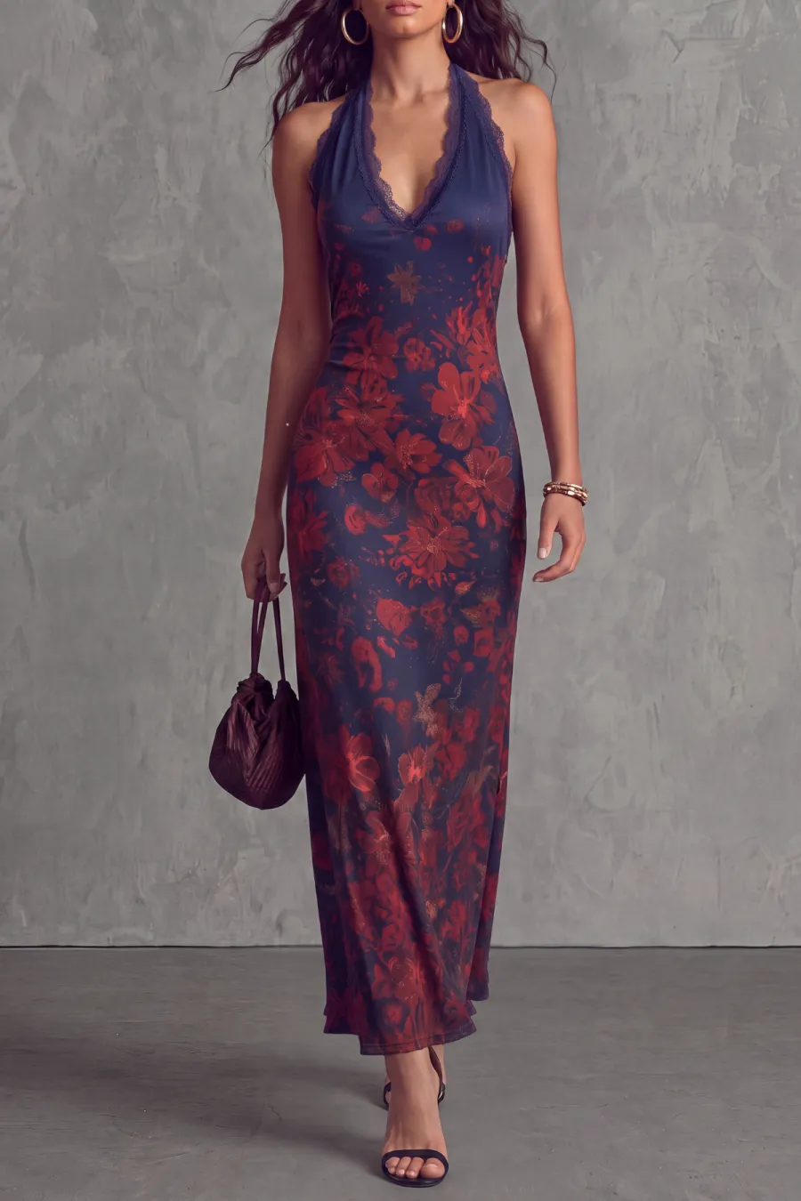 Classic Lace Trim Lace Floral Maxi Dress