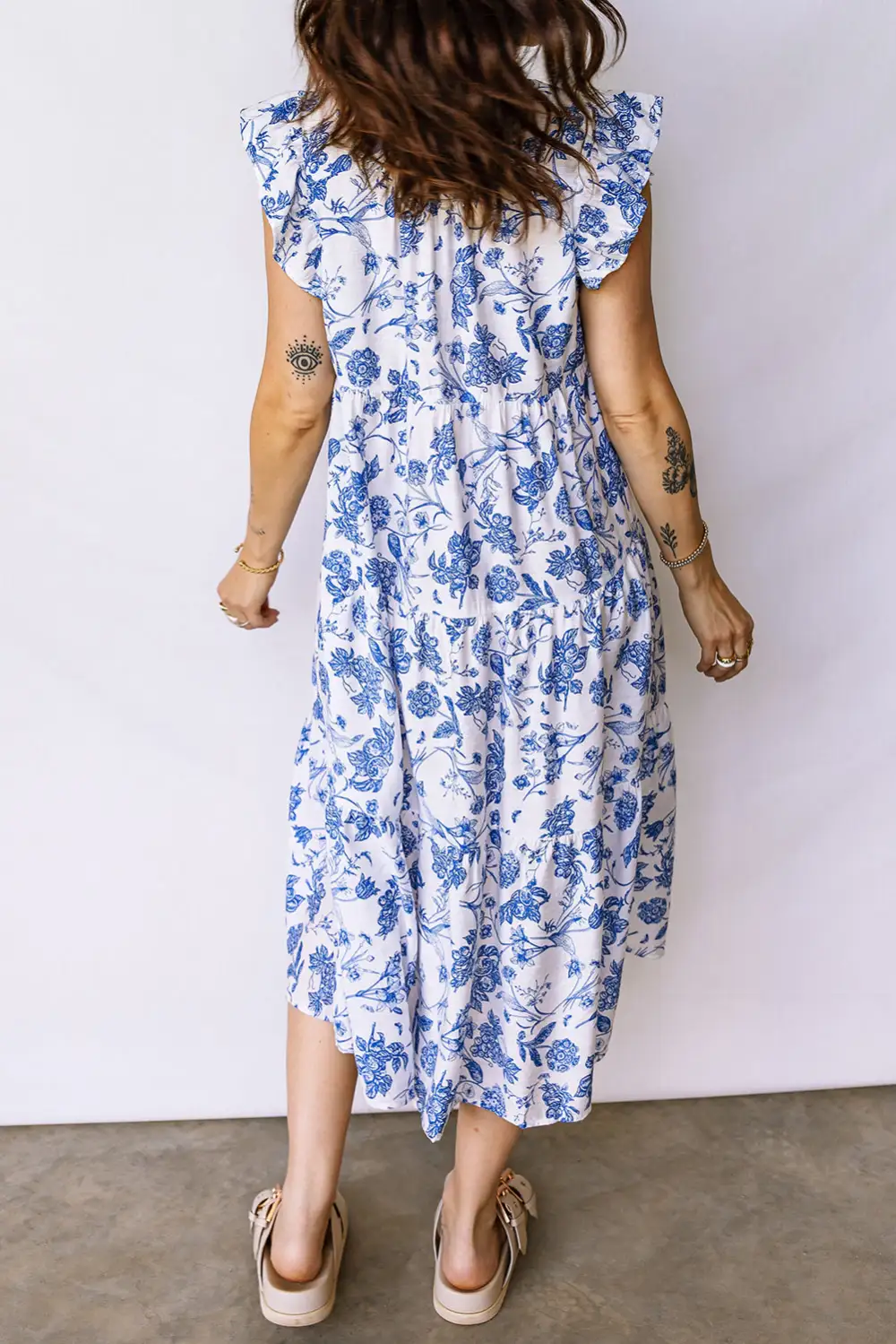 Polished Detail Floral Ruffle Tiered Midi Dress
