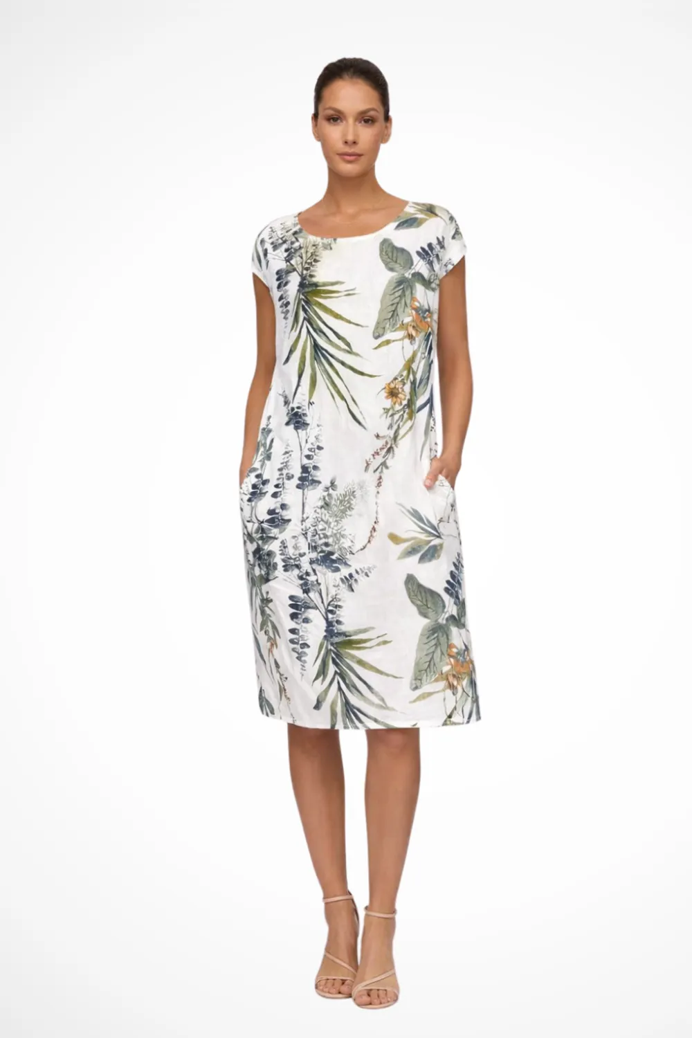  Casual Relaxed Fit Botanical Print Midi Dress