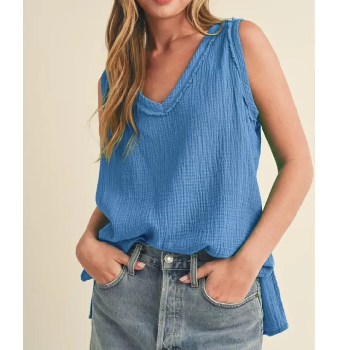 Relaxed V Neck Wide Strap Tank