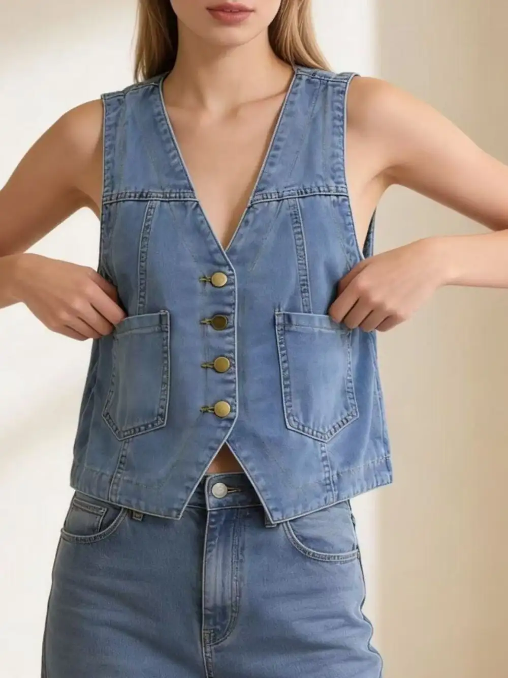 Plus Size Button-down Vest