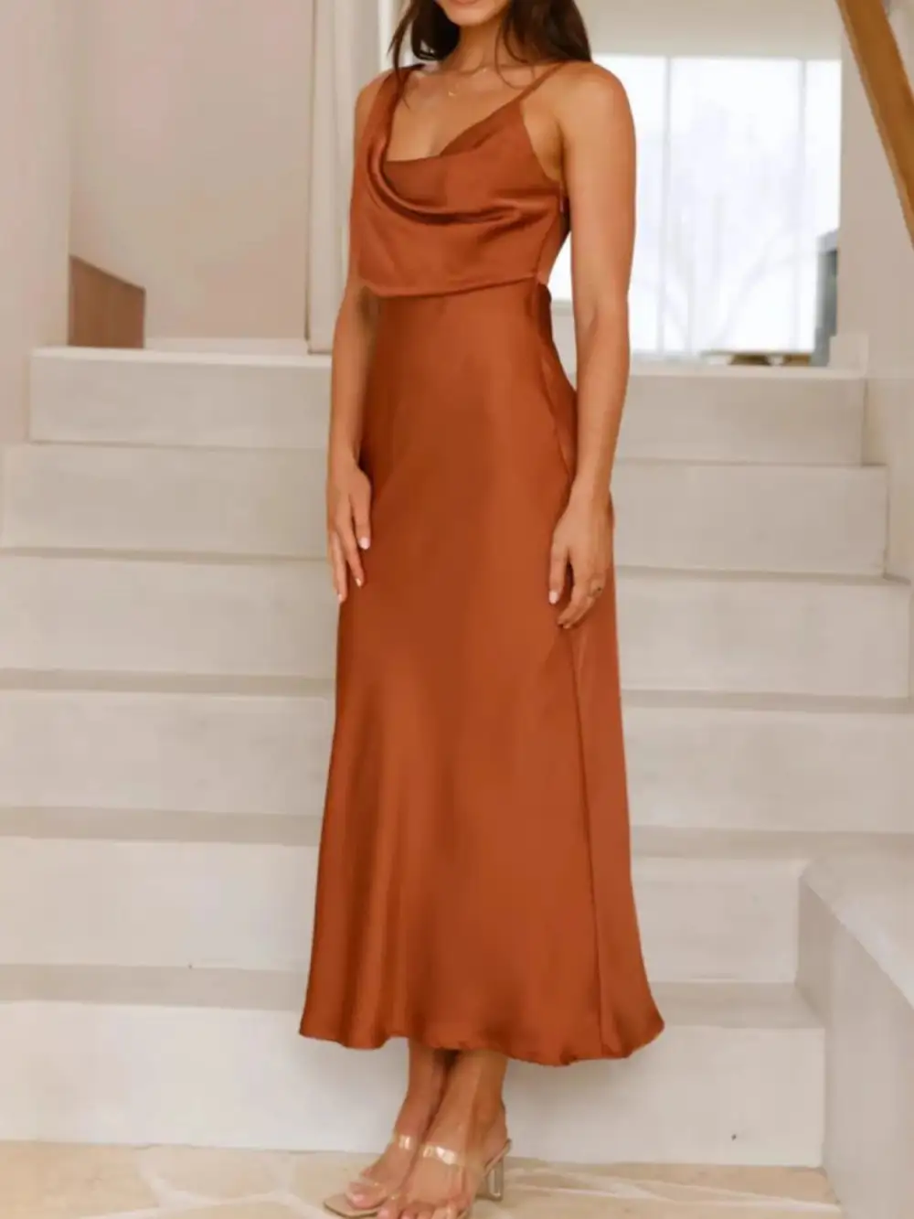 Balanced Detail Satin Midi Dress