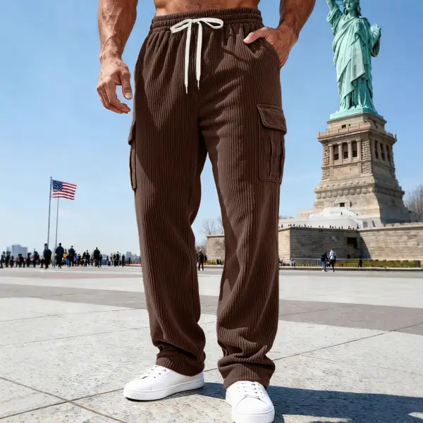 Men's Knitted Cargo Pants Waistband Pockets Cargo Pants