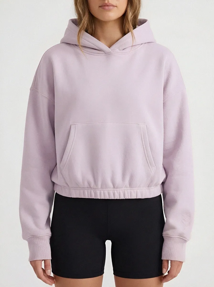 Women's Minimalist Floral Small Flower Embroidered Beige Hoodie