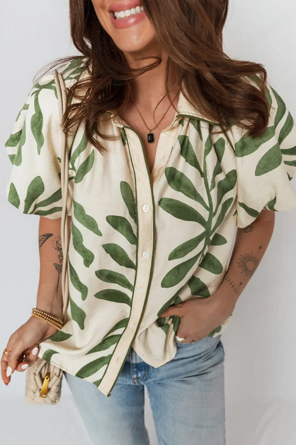 Women's Printed Balloon Sleeve Blouse