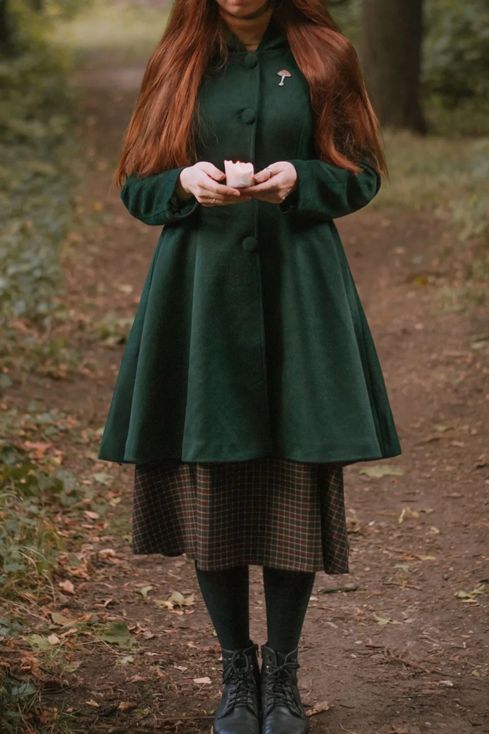 Relaxed Wool Blend Fit and Flare Hooded Pocketed Button Front Coat