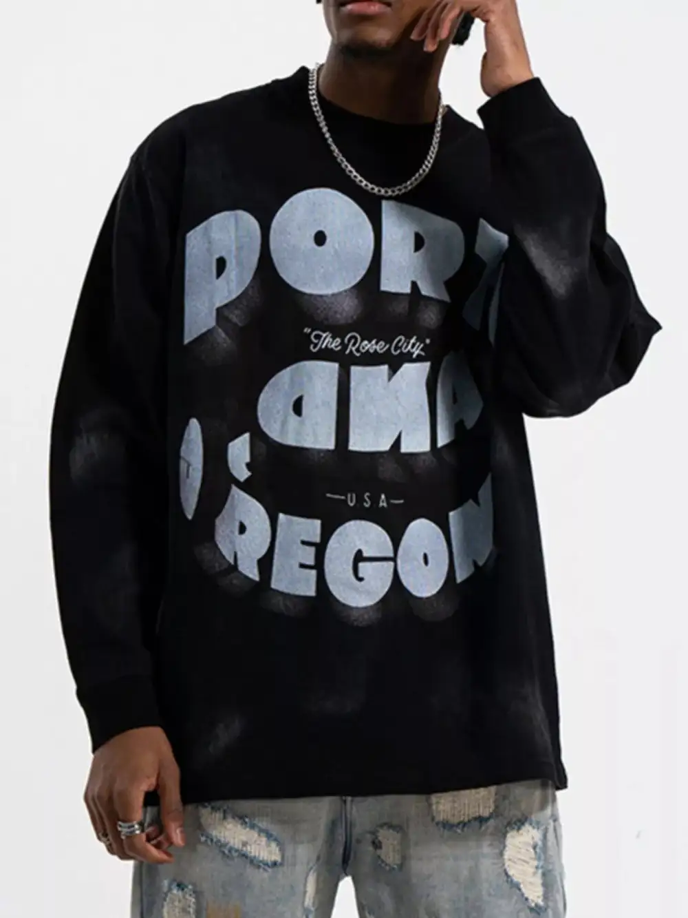 Round Neck Long Sleeve Graphic T-Shirt