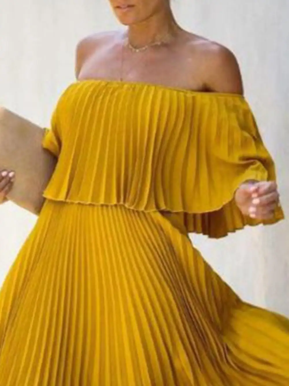 Structured Shape Pleated Maxi Dress