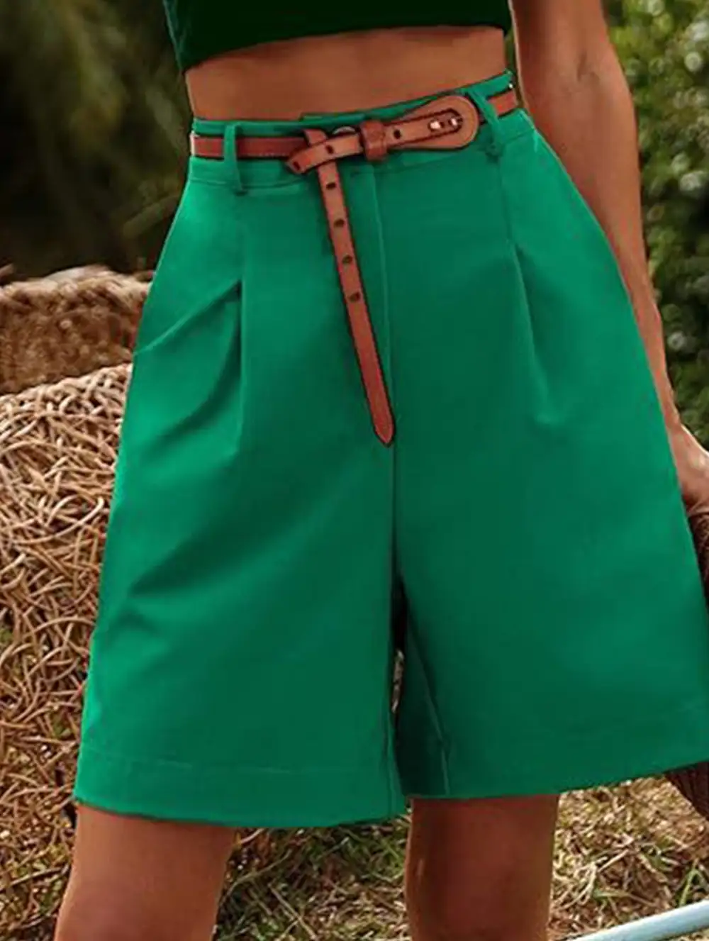 High-Waist Wide-Leg Suit Shorts