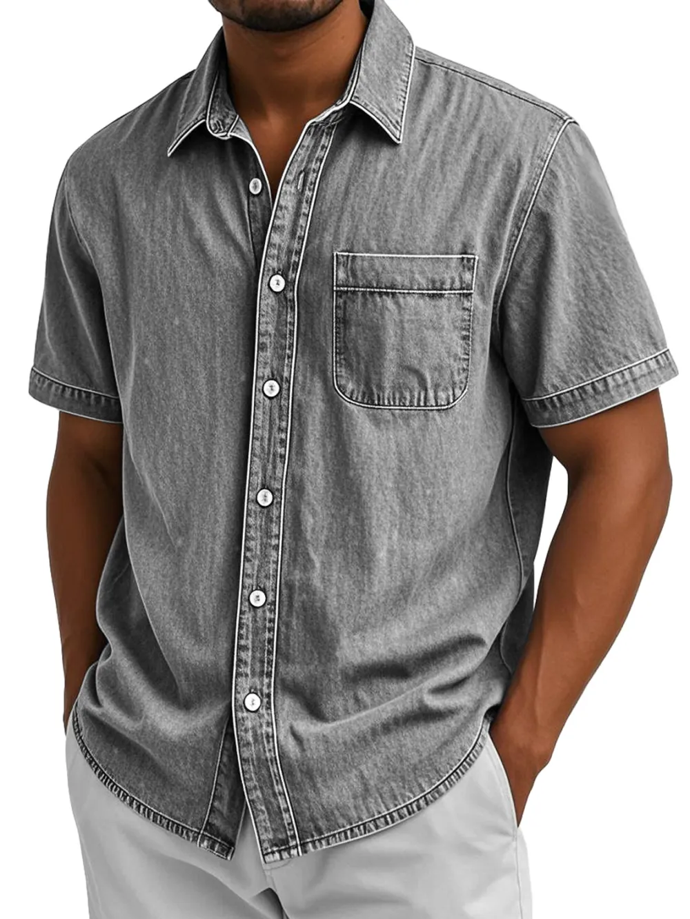 Short Sleeve Camp Collar Pocket Shirt