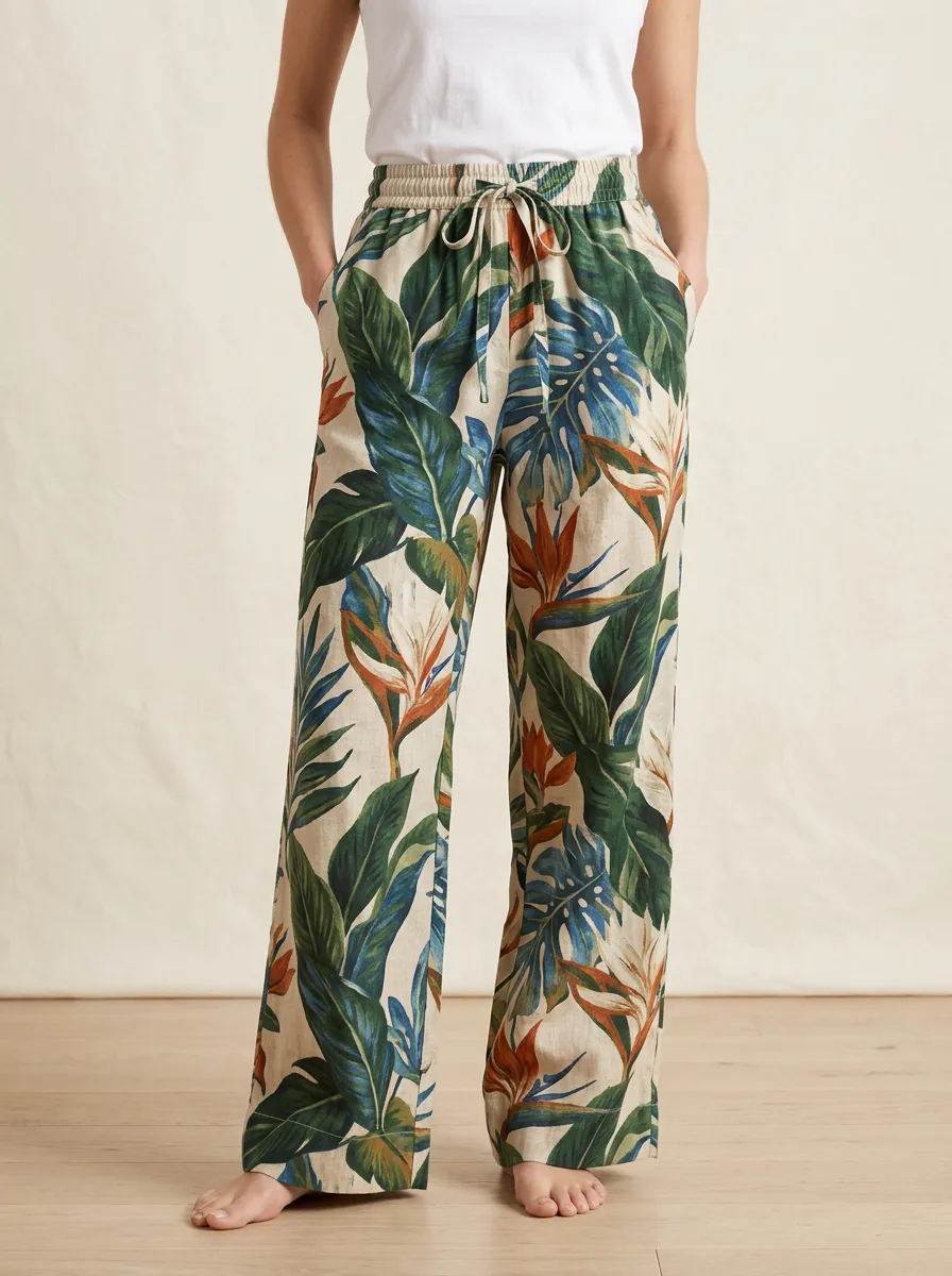 Women's Botanical Bird Breezy Printed Pants