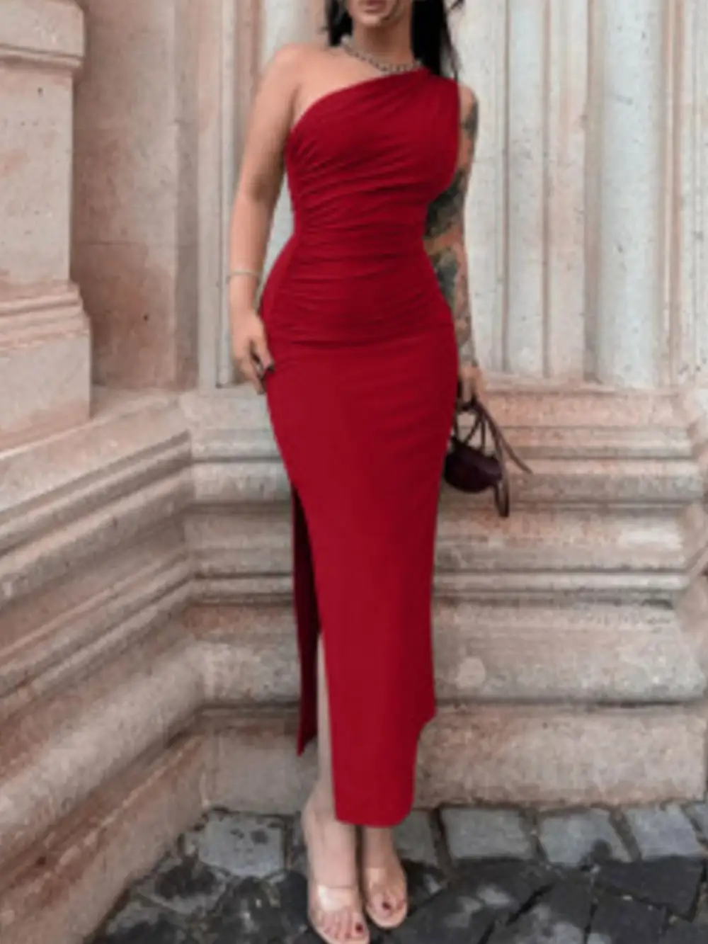 Ruched Slit Dress Casual