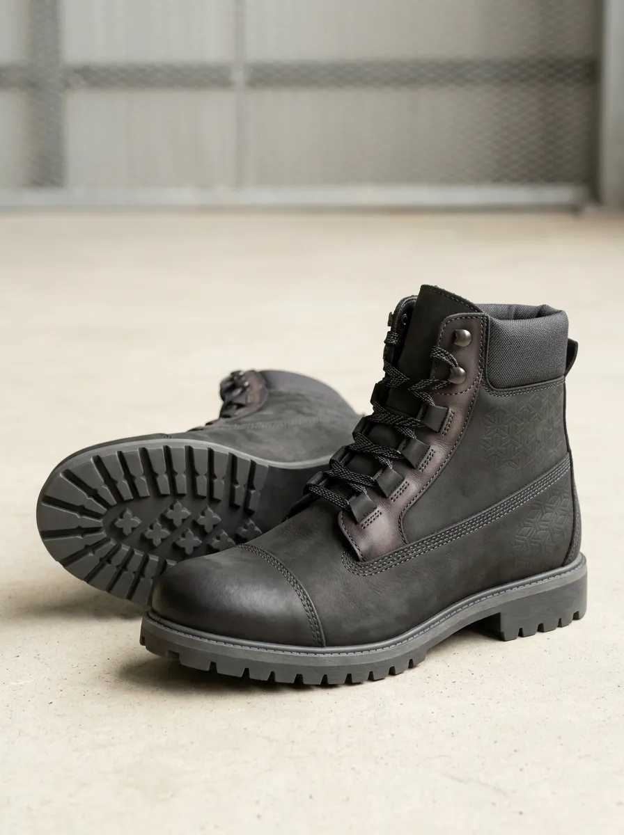 Unisex Geometric Pattern Embossed Print Work Boots