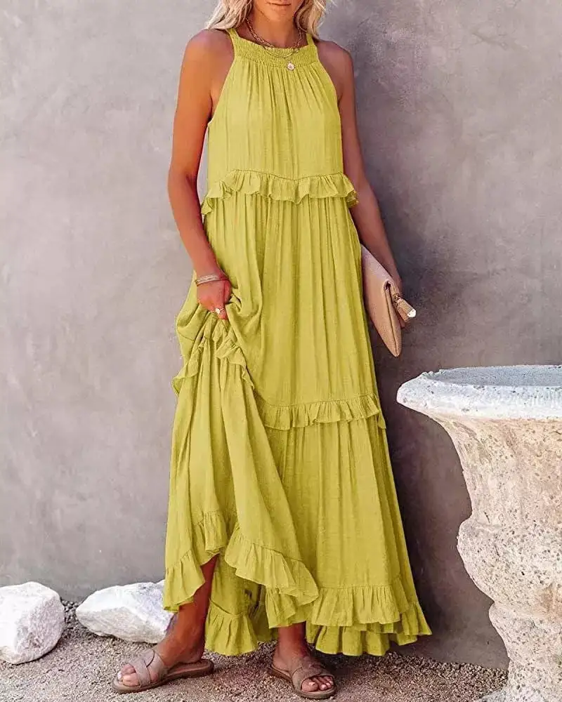 Ruffled Tiered Sleeveless Maxi Dress