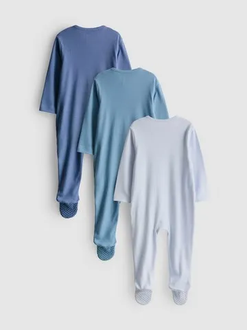0-24mths | 3pk Ribbed Zip-Up Sleepsuits