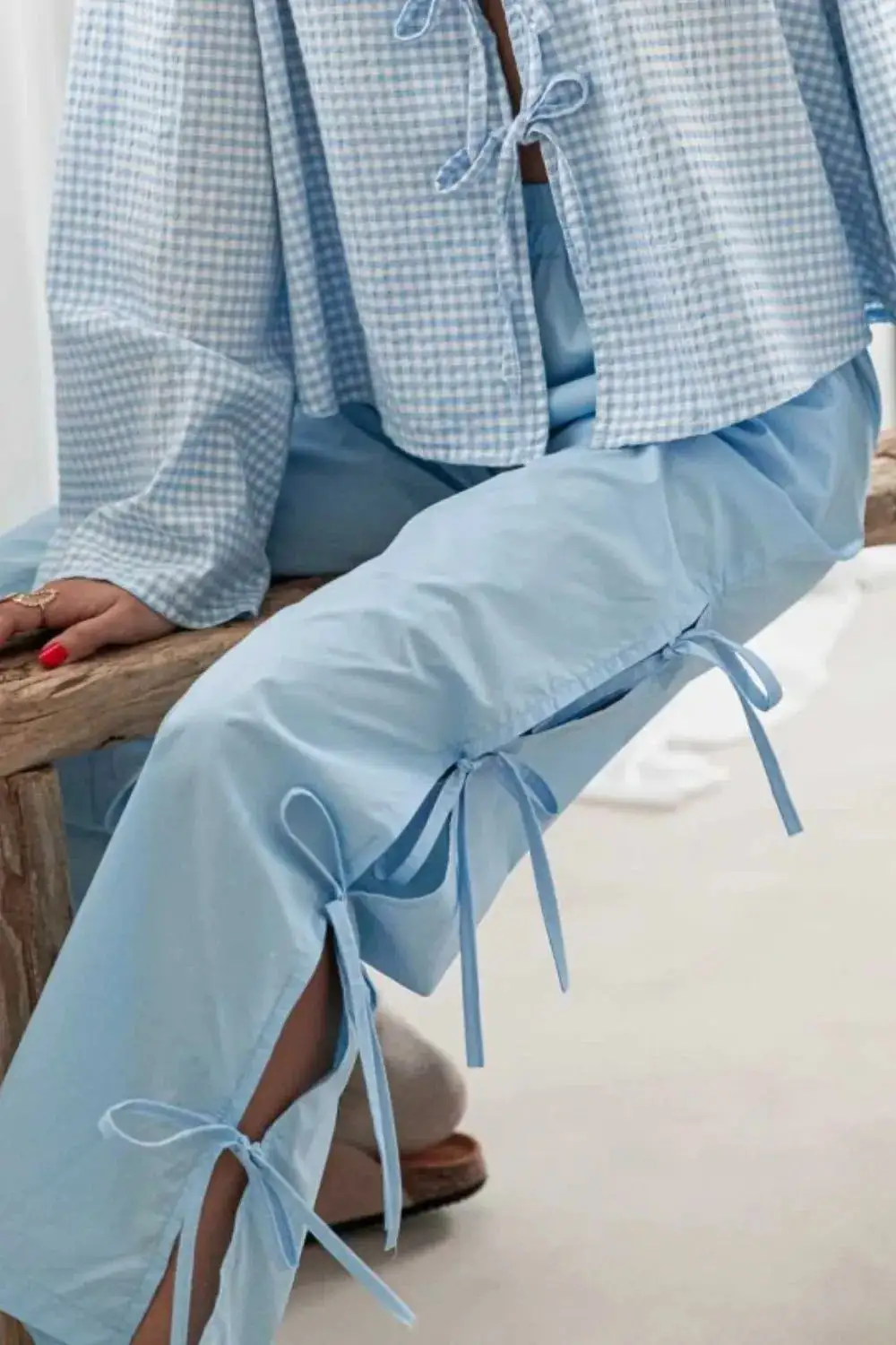 Tie Waist Pocketed Side Tie Slit Detail Pants