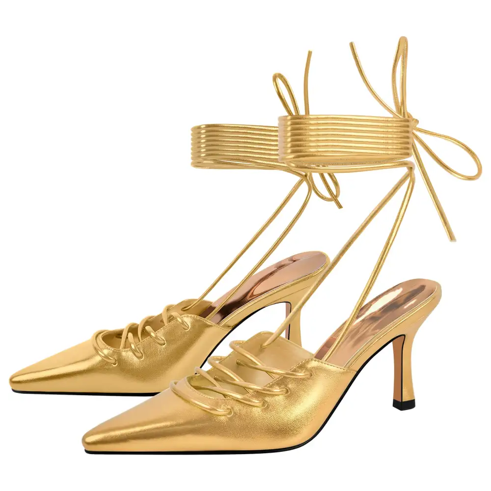 Lace Detail Pointed Toe Stiletto Lace Up Pumps