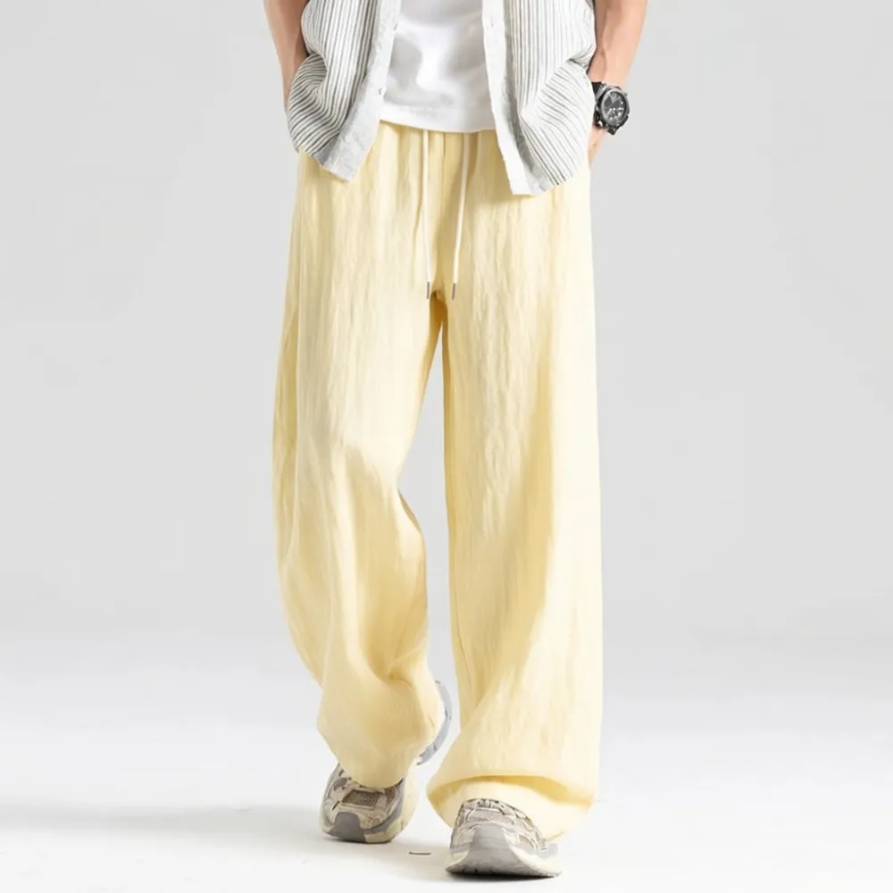 Men's Lightweight Tencel-Linen Summer Casual Trousers – Wide-Leg Straight-Cut Loose-Fit 